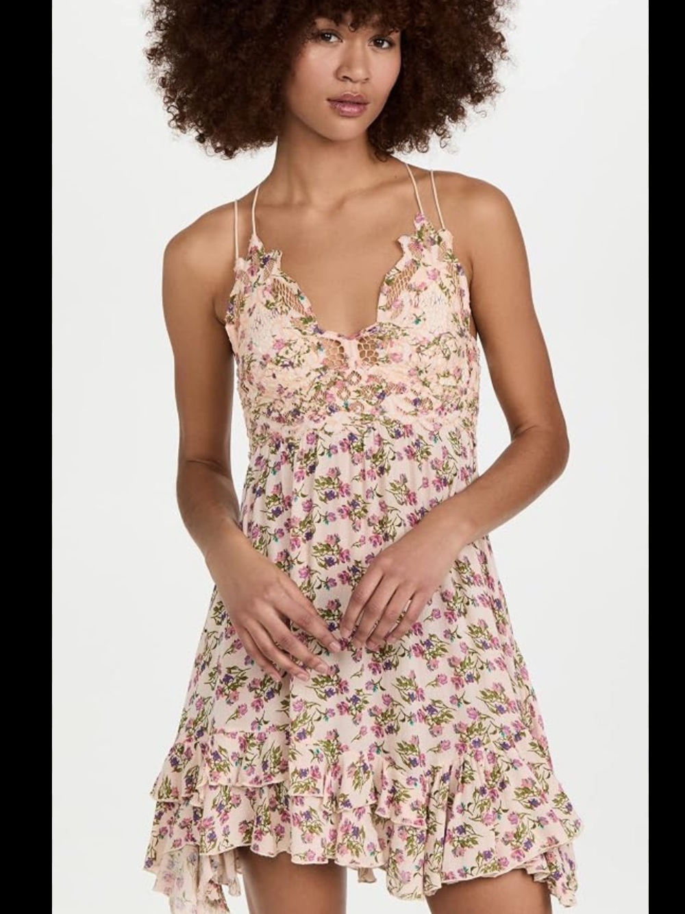 Free people one Adella Floral Pink Spaghetti-Strap Summer Dress medium